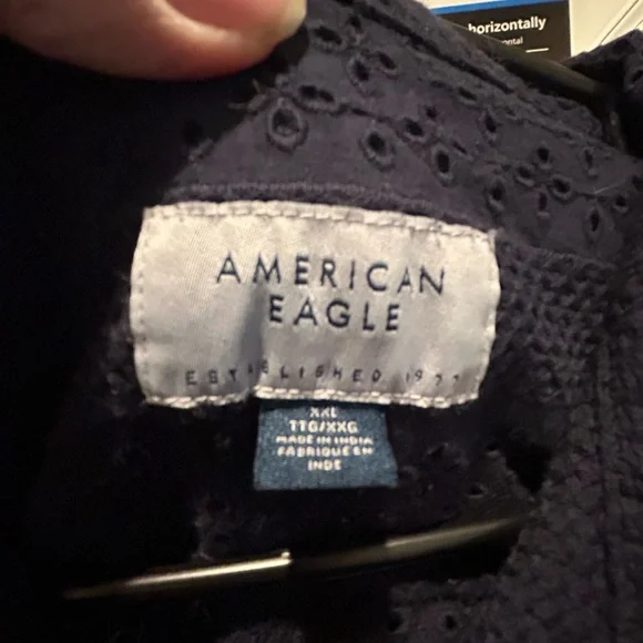American Eagle Outfitters Dark Blue Eyelet Shirt - Picture 2 of 3